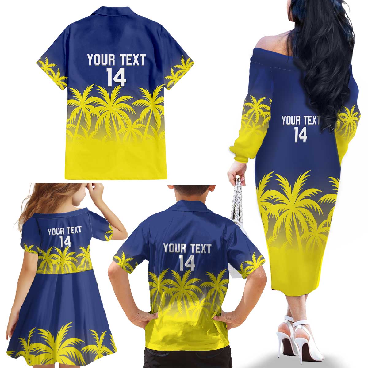 Custom Baseball Curacao Family Matching Off The Shoulder Long Sleeve Dress and Hawaiian Shirt 2025 Korsou de Palmbomen - Wonder Print Shop