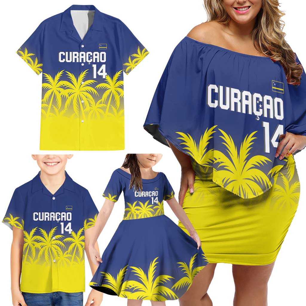 Custom Baseball Curacao Family Matching Off Shoulder Short Dress and Hawaiian Shirt 2025 Korsou de Palmbomen - Wonder Print Shop