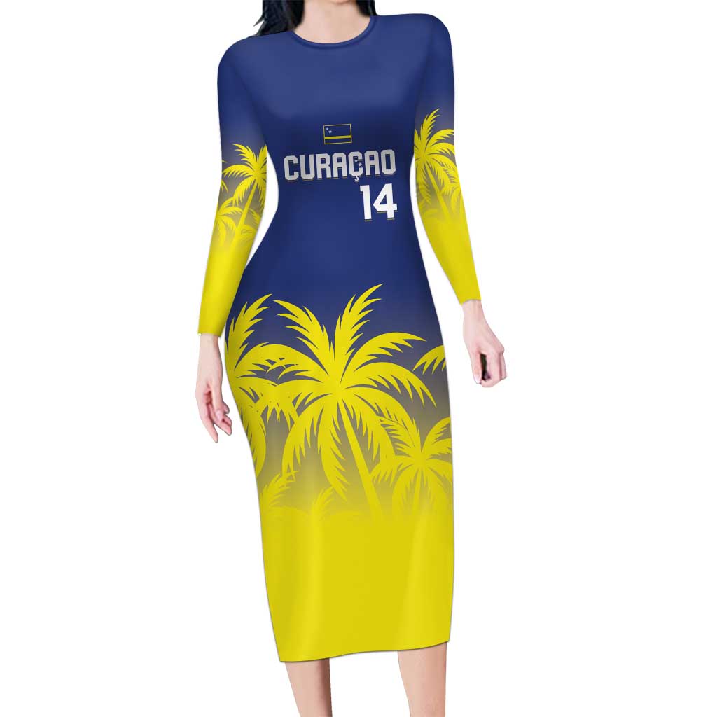 Custom Baseball Curacao Long Sleeve Bodycon Dress 2025 Korsou de Palmbomen - Wonder Print Shop