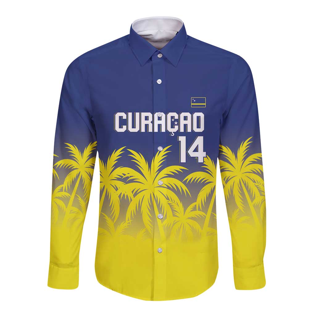 Custom Baseball Curacao Long Sleeve Button Shirt 2025 Korsou de Palmbomen - Wonder Print Shop