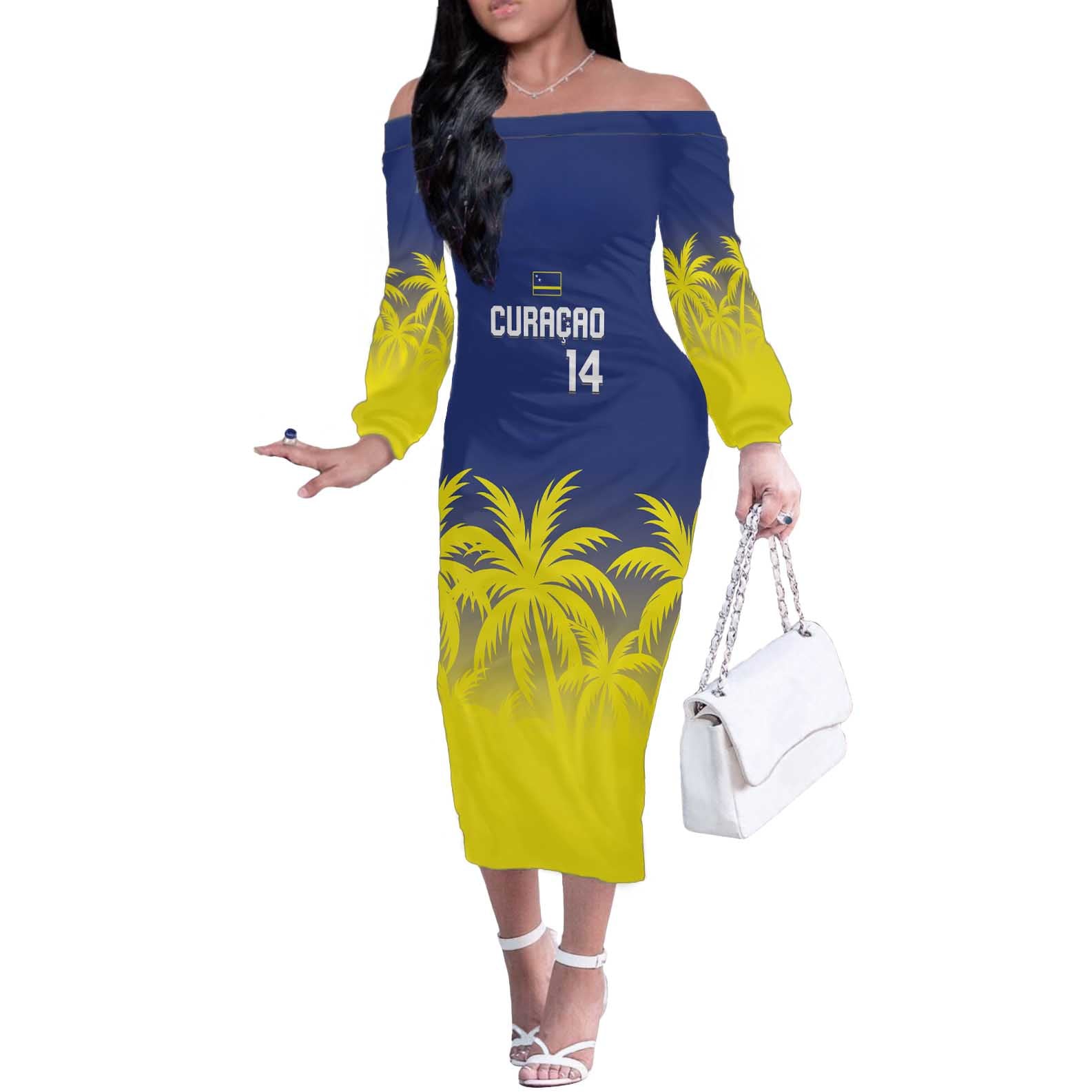Custom Baseball Curacao Off The Shoulder Long Sleeve Dress 2025 Korsou de Palmbomen - Wonder Print Shop