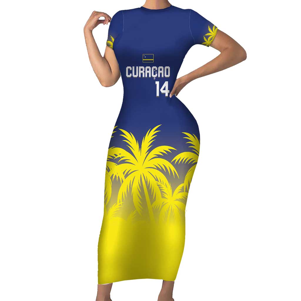 Custom Baseball Curacao Short Sleeve Bodycon Dress 2025 Korsou de Palmbomen - Wonder Print Shop