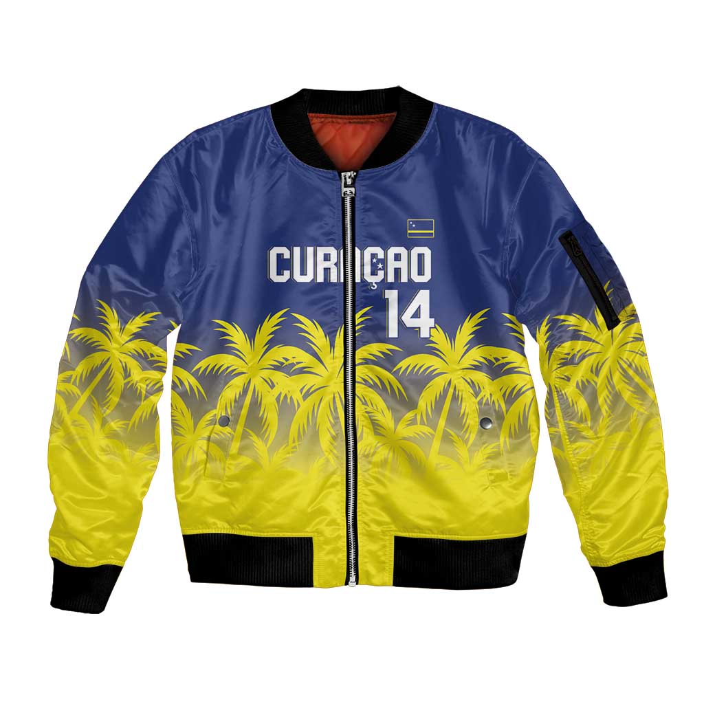 Custom Baseball Curacao Sleeve Zip Bomber Jacket 2025 Korsou de Palmbomen - Wonder Print Shop