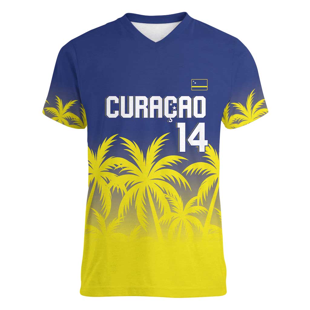 Custom Baseball Curacao Women V-Neck T-Shirt 2025 Korsou de Palmbomen - Wonder Print Shop