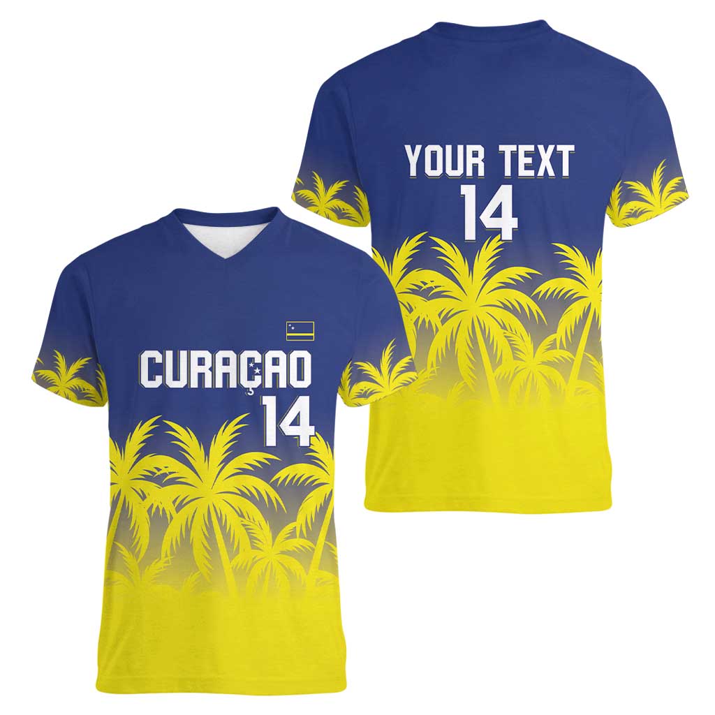 Custom Baseball Curacao Women V-Neck T-Shirt 2025 Korsou de Palmbomen - Wonder Print Shop
