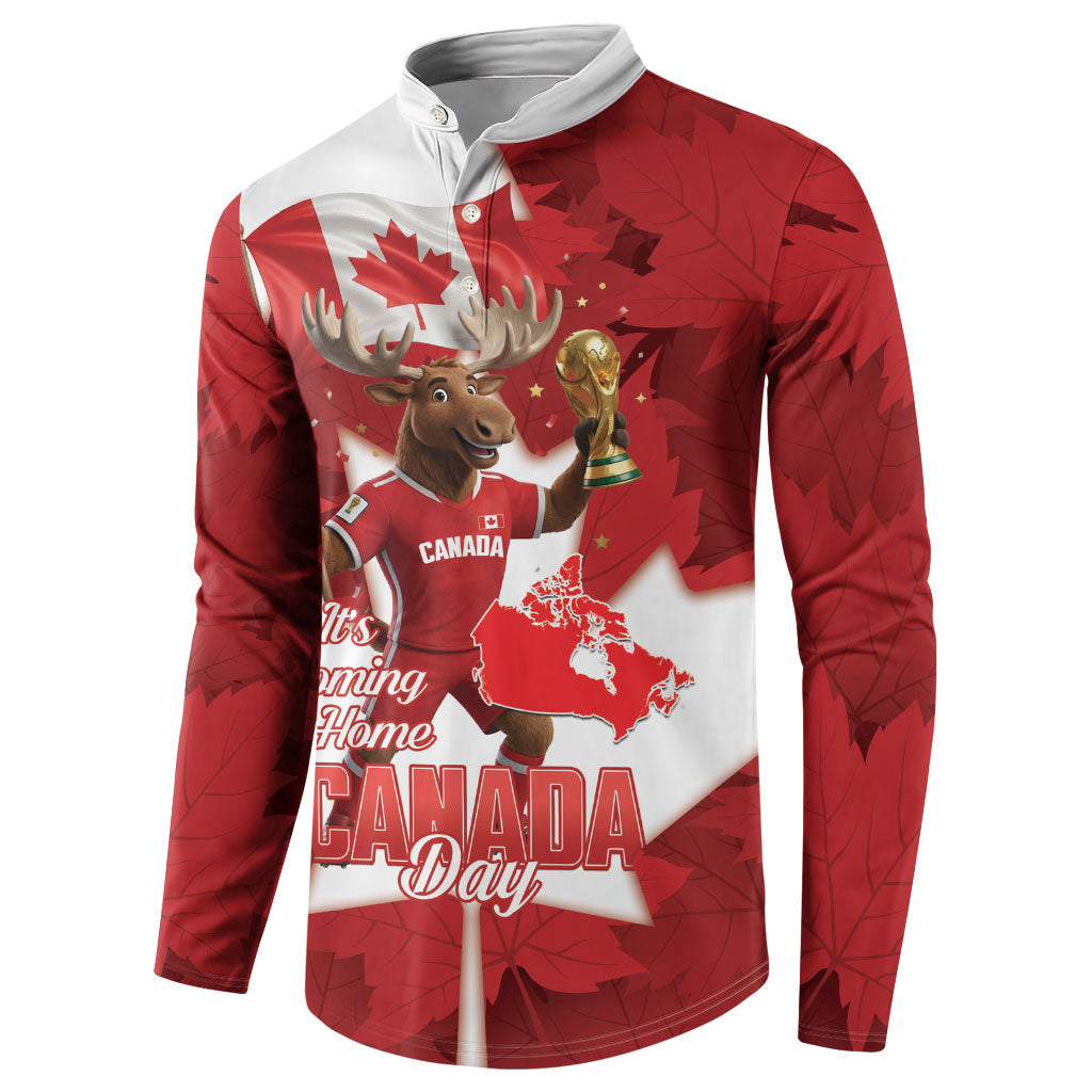 Canada Day Proud 2026 Button Sweatshirt Canadian Moose Soccer Is Coming Home