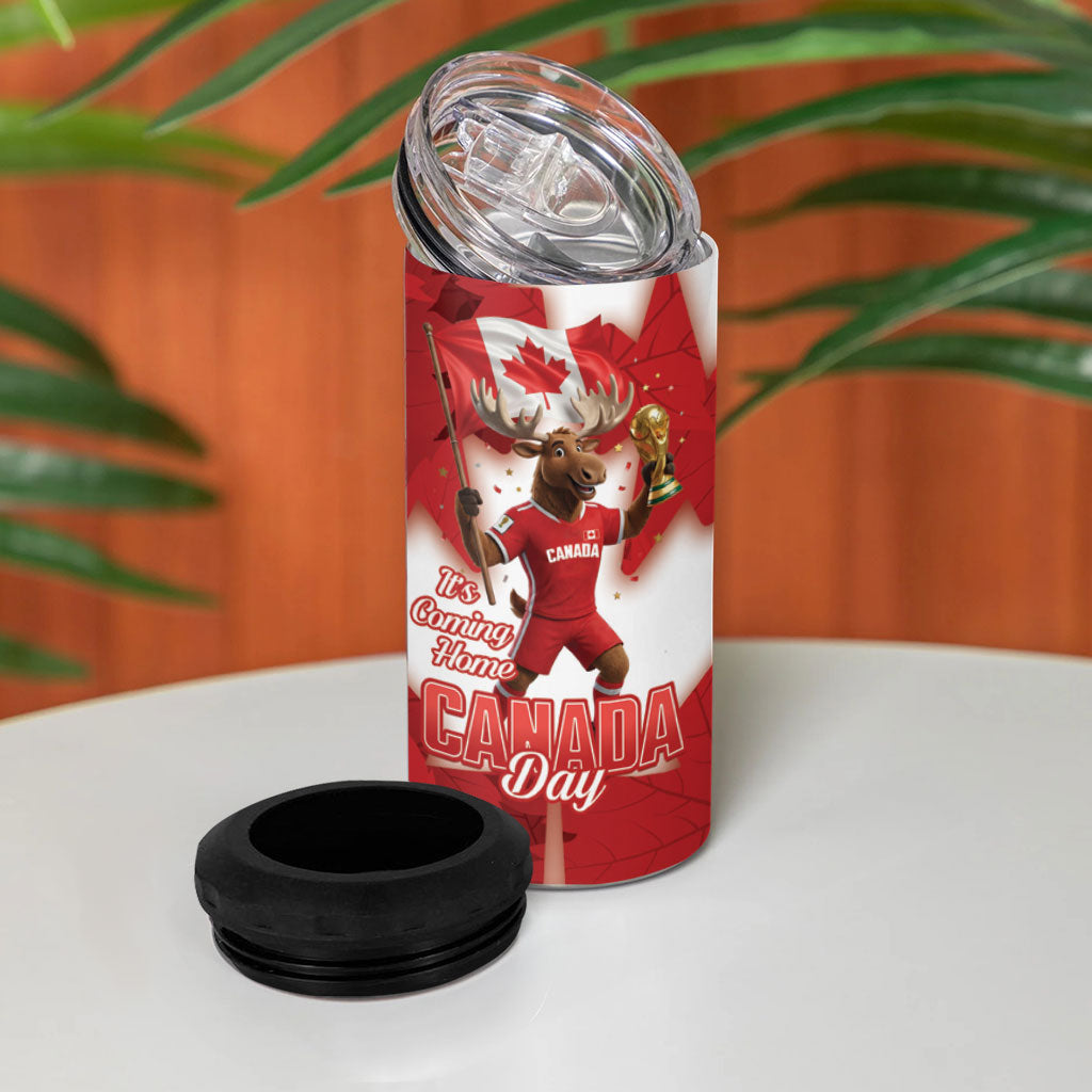 Canada Day Proud 2026 4 in 1 Can Cooler Tumbler Canadian Moose Soccer Is Coming Home