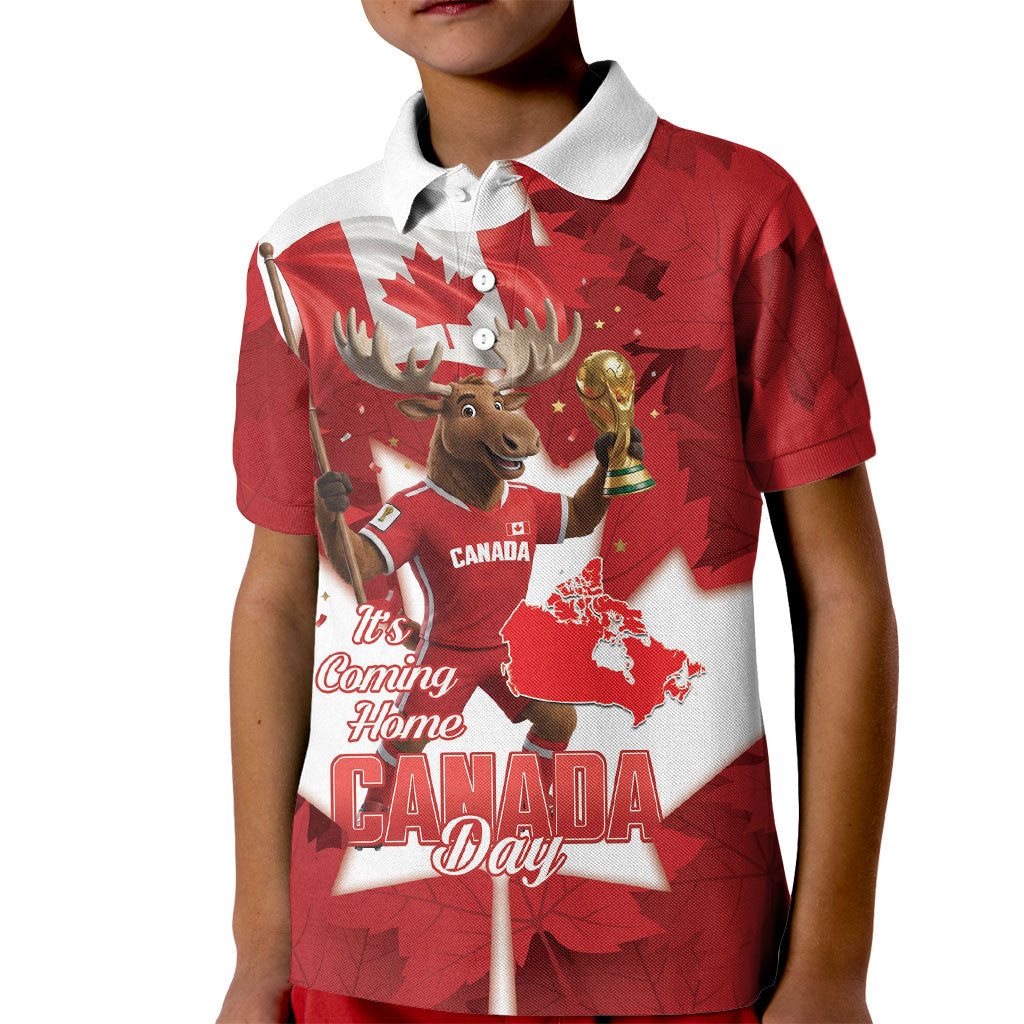 Canada Day Proud 2026 Kid Polo Shirt Canadian Moose Soccer Is Coming Home