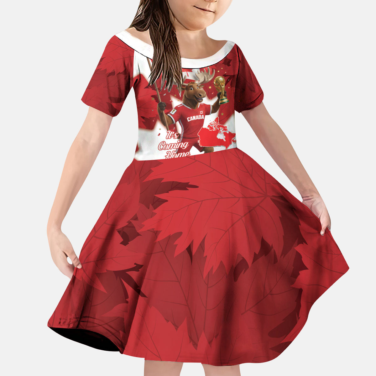 Canada Day Proud 2026 Kid Short Sleeve Dress Canadian Moose Soccer Is Coming Home