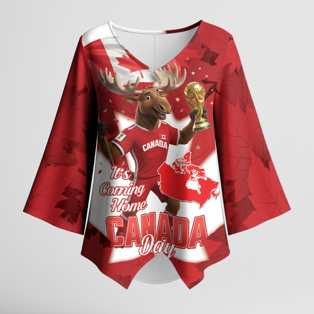 Canada Day Proud 2026 Kimono Sleeve Blouse Canadian Moose Soccer Is Coming Home