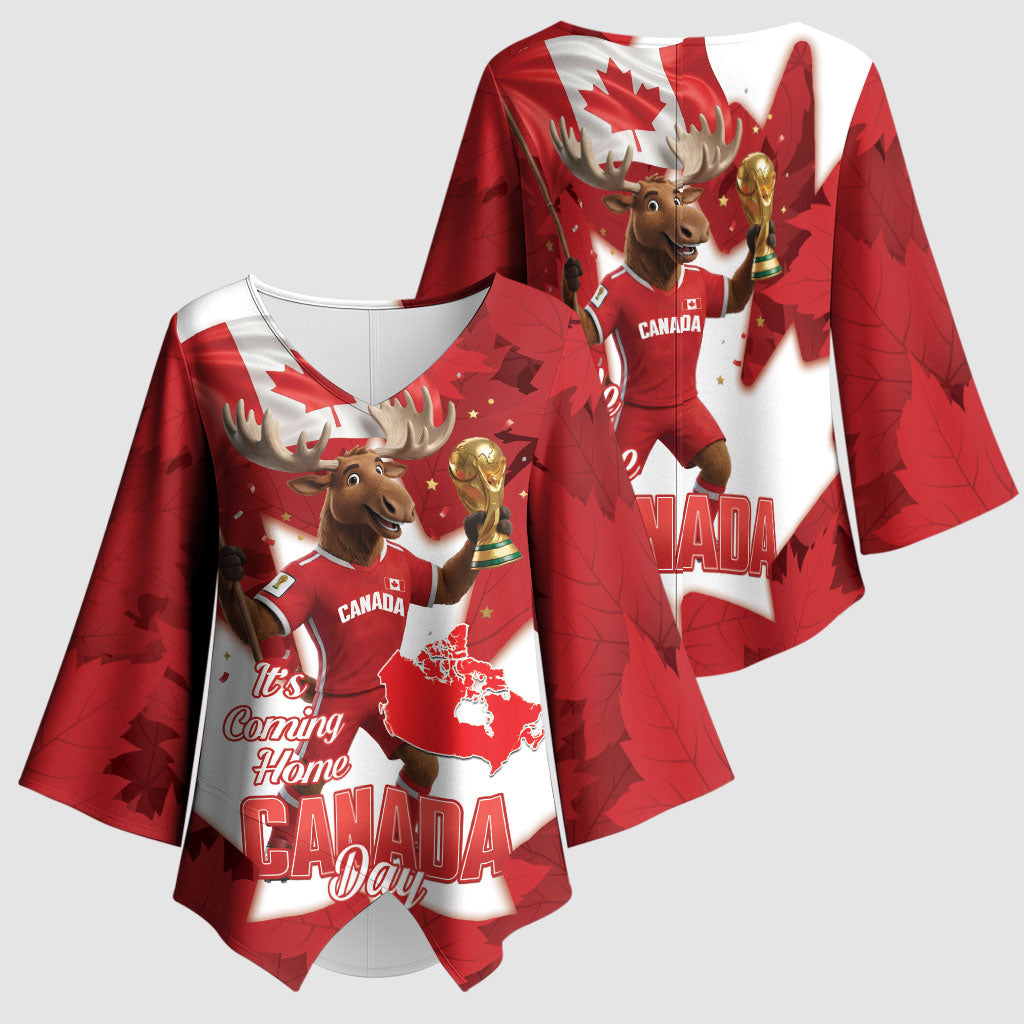 Canada Day Proud 2026 Kimono Sleeve Blouse Canadian Moose Soccer Is Coming Home