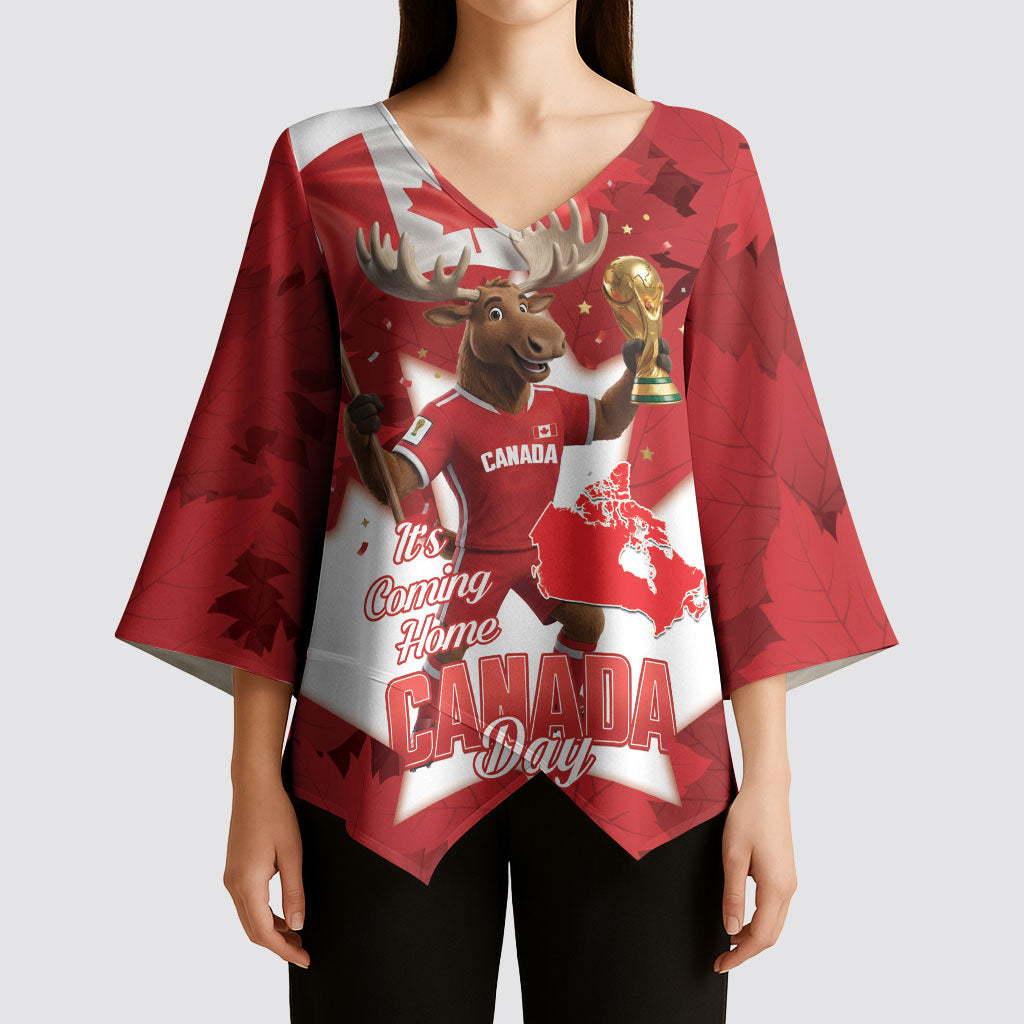 Canada Day Proud 2026 Kimono Sleeve Blouse Canadian Moose Soccer Is Coming Home