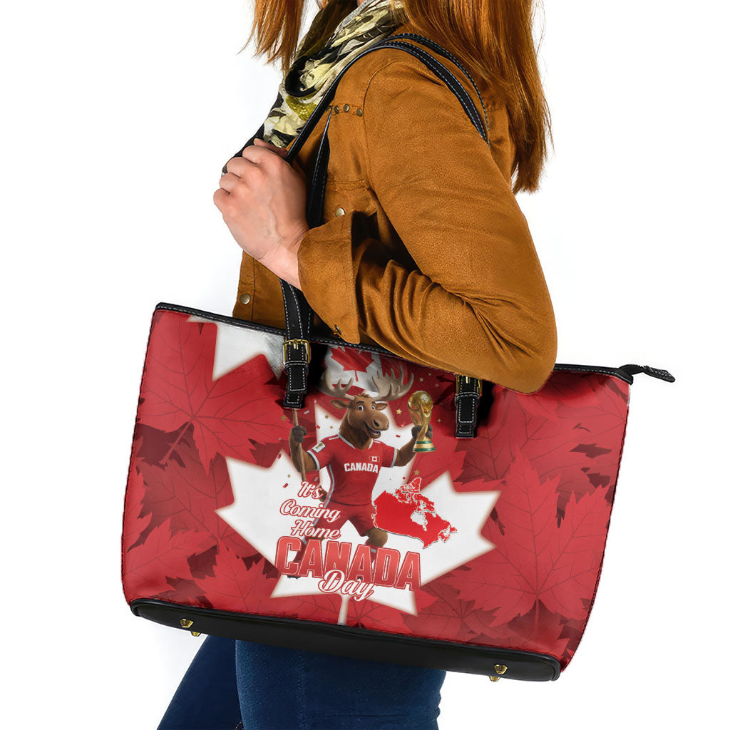 Canada Day Proud 2026 Leather Tote Bag Canadian Moose Soccer Is Coming Home