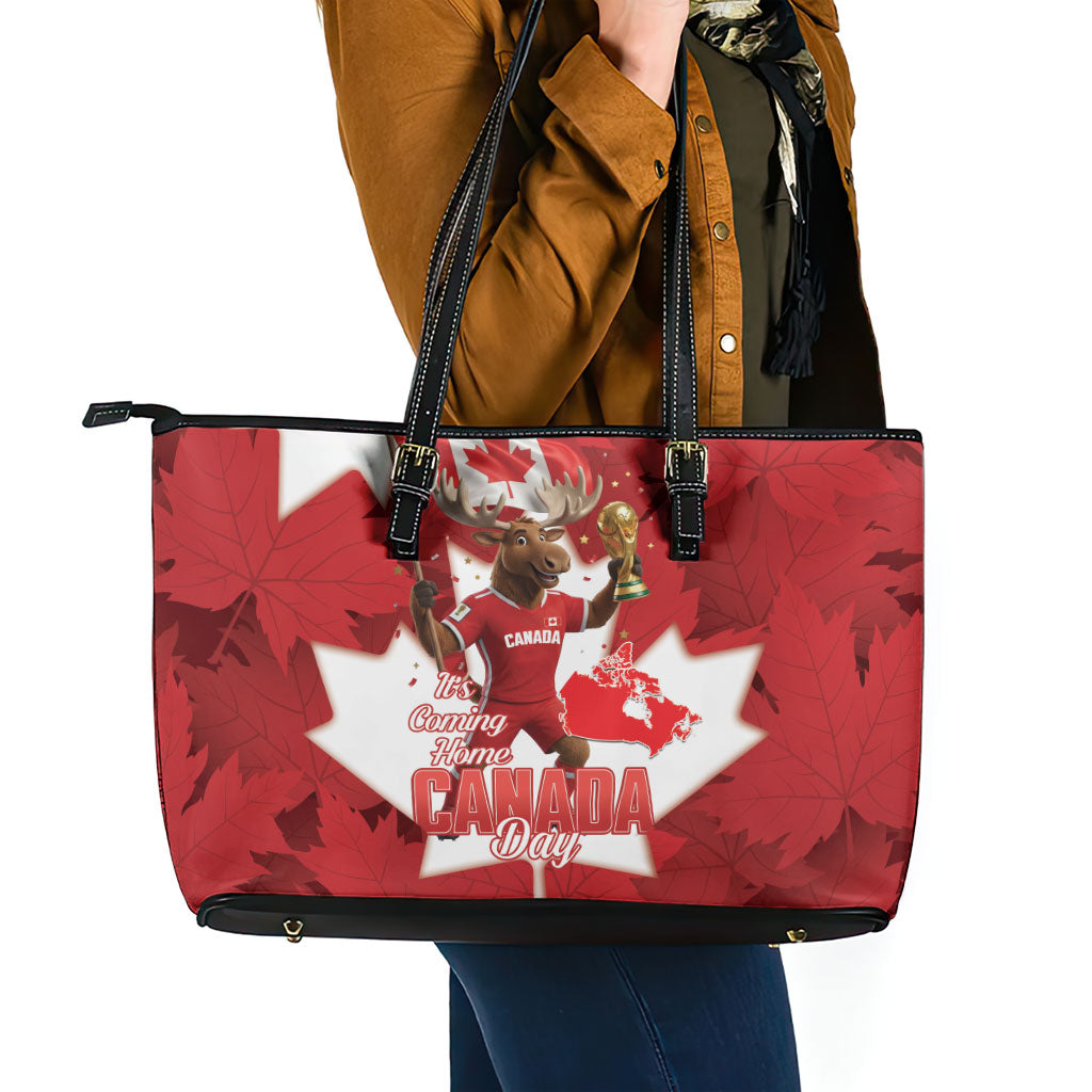 Canada Day Proud 2026 Leather Tote Bag Canadian Moose Soccer Is Coming Home