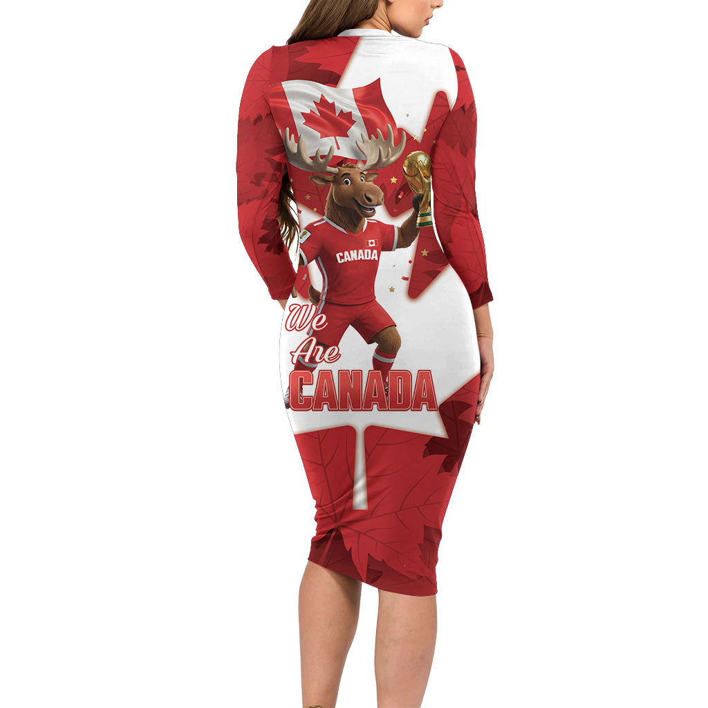 Canada Day Proud 2026 Long Sleeve Bodycon Dress Canadian Moose Soccer Is Coming Home