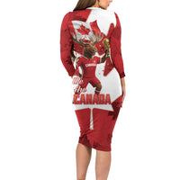Canada Day Proud 2026 Long Sleeve Bodycon Dress Canadian Moose Soccer Is Coming Home