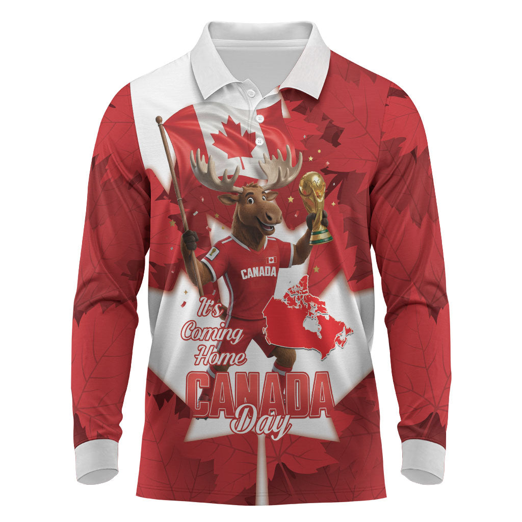 Canada Day Proud 2026 Long Sleeve Polo Shirt Canadian Moose Soccer Is Coming Home