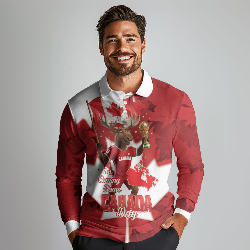 Canada Day Proud 2026 Long Sleeve Polo Shirt Canadian Moose Soccer Is Coming Home