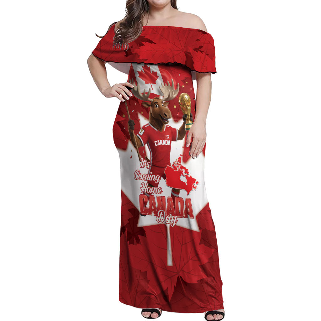 Canada Day Proud 2026 Off Shoulder Maxi Dress Canadian Moose Soccer Is Coming Home