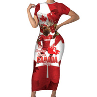 Canada Day Proud 2026 Short Sleeve Bodycon Dress Canadian Moose Soccer Is Coming Home