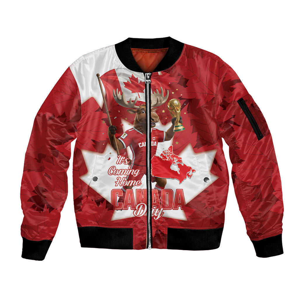 Canada Day Proud 2026 Sleeve Zip Bomber Jacket Canadian Moose Soccer Is Coming Home