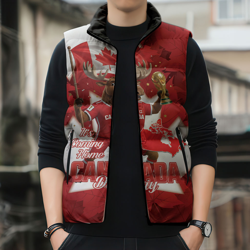 Canada Day Proud 2026 Sleeveless Puffer Jacket Canadian Moose Soccer Is Coming Home