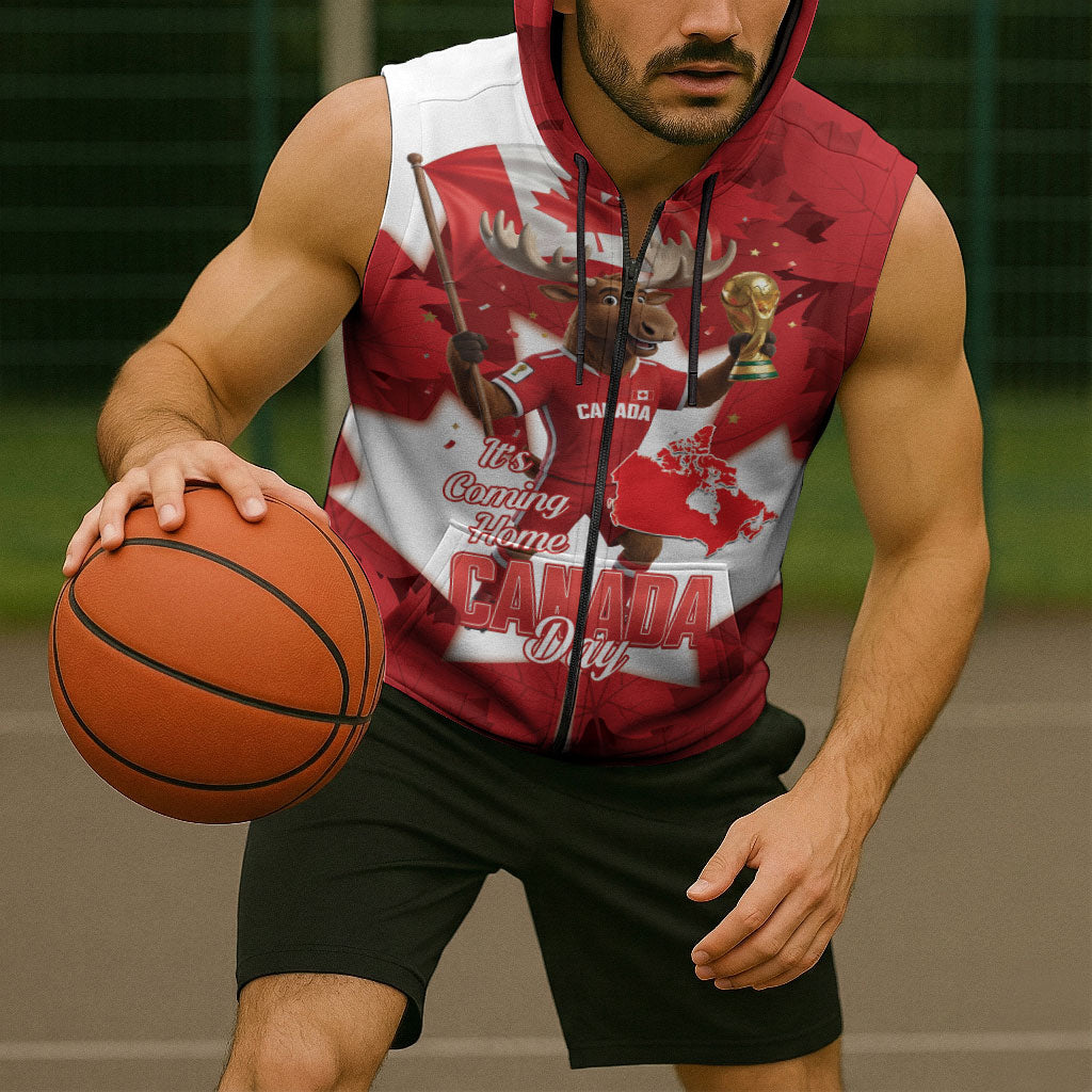 Canada Day Proud 2026 Sleeveless Zip Hoodie Canadian Moose Soccer Is Coming Home