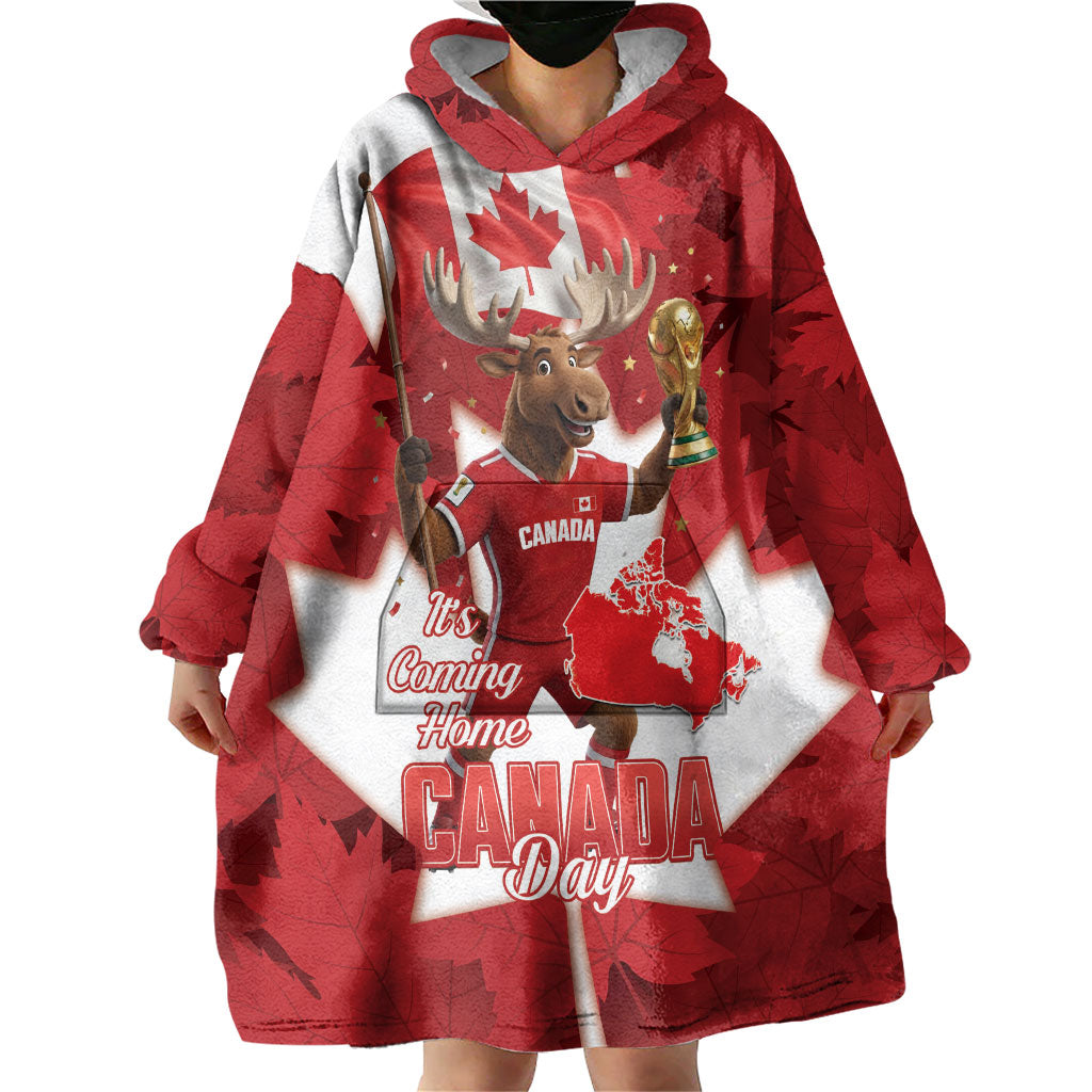 Canada Day Proud 2026 Wearable Blanket Hoodie Canadian Moose Soccer Is Coming Home