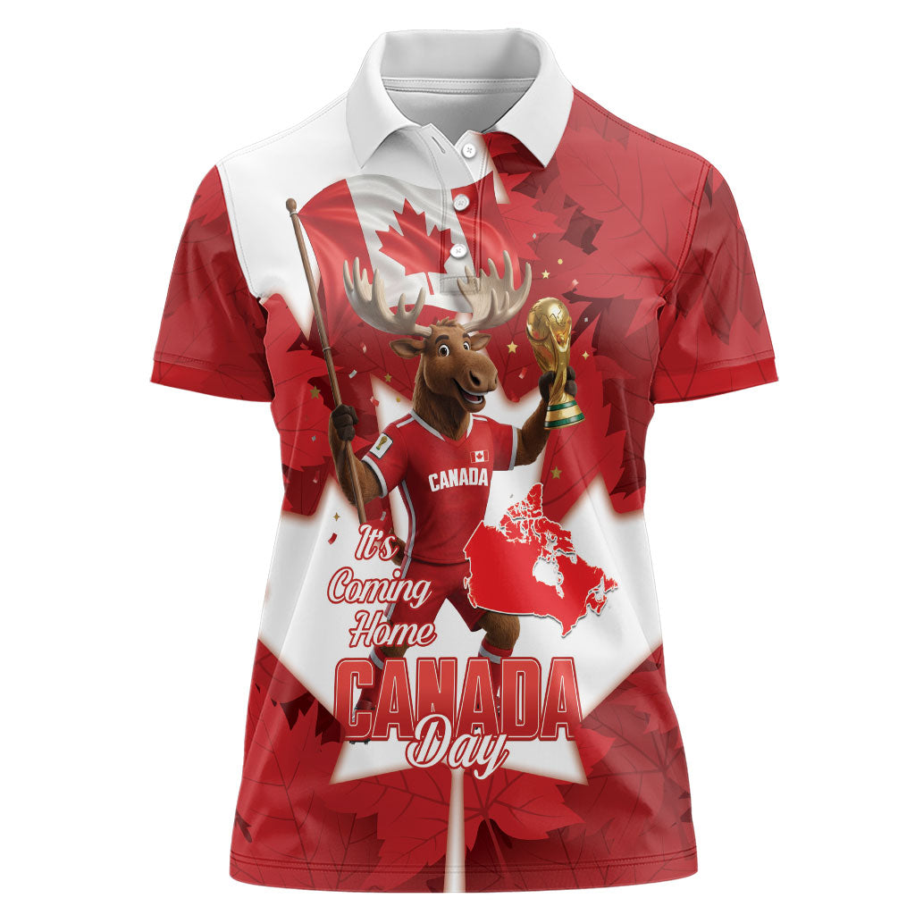Canada Day Proud 2026 Women Polo Shirt Canadian Moose Soccer Is Coming Home