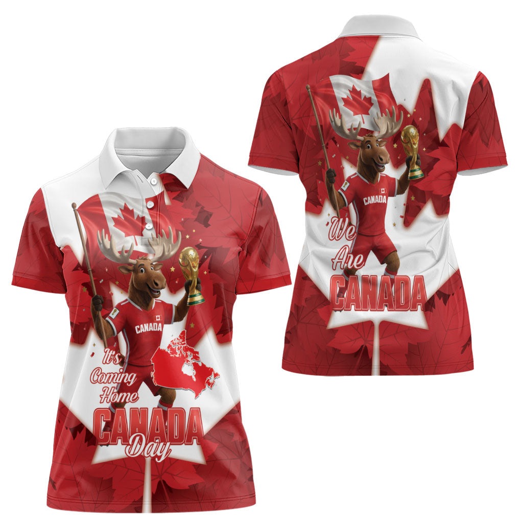 Canada Day Proud 2026 Women Polo Shirt Canadian Moose Soccer Is Coming Home