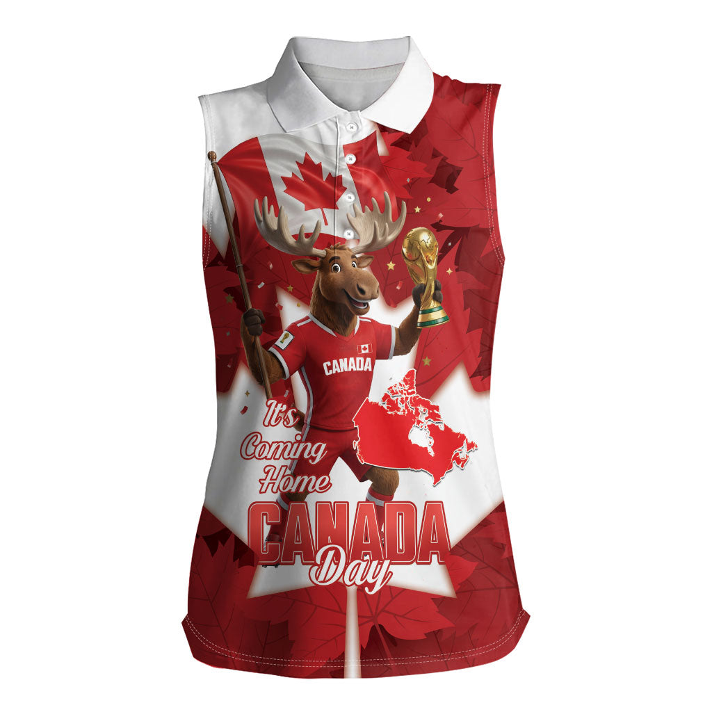 Canada Day Proud 2026 Women Sleeveless Polo Shirt Canadian Moose Soccer Is Coming Home