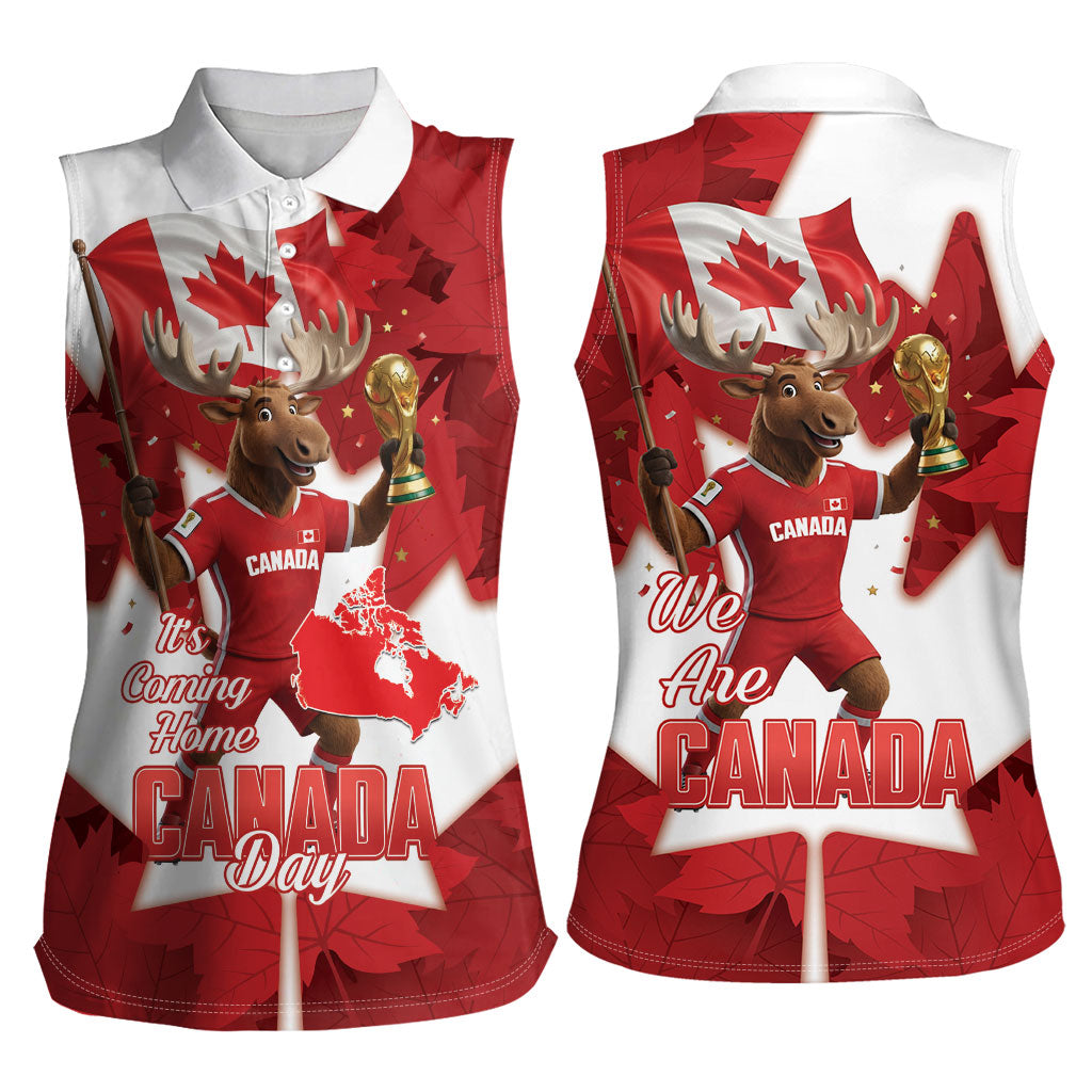 Canada Day Proud 2026 Women Sleeveless Polo Shirt Canadian Moose Soccer Is Coming Home