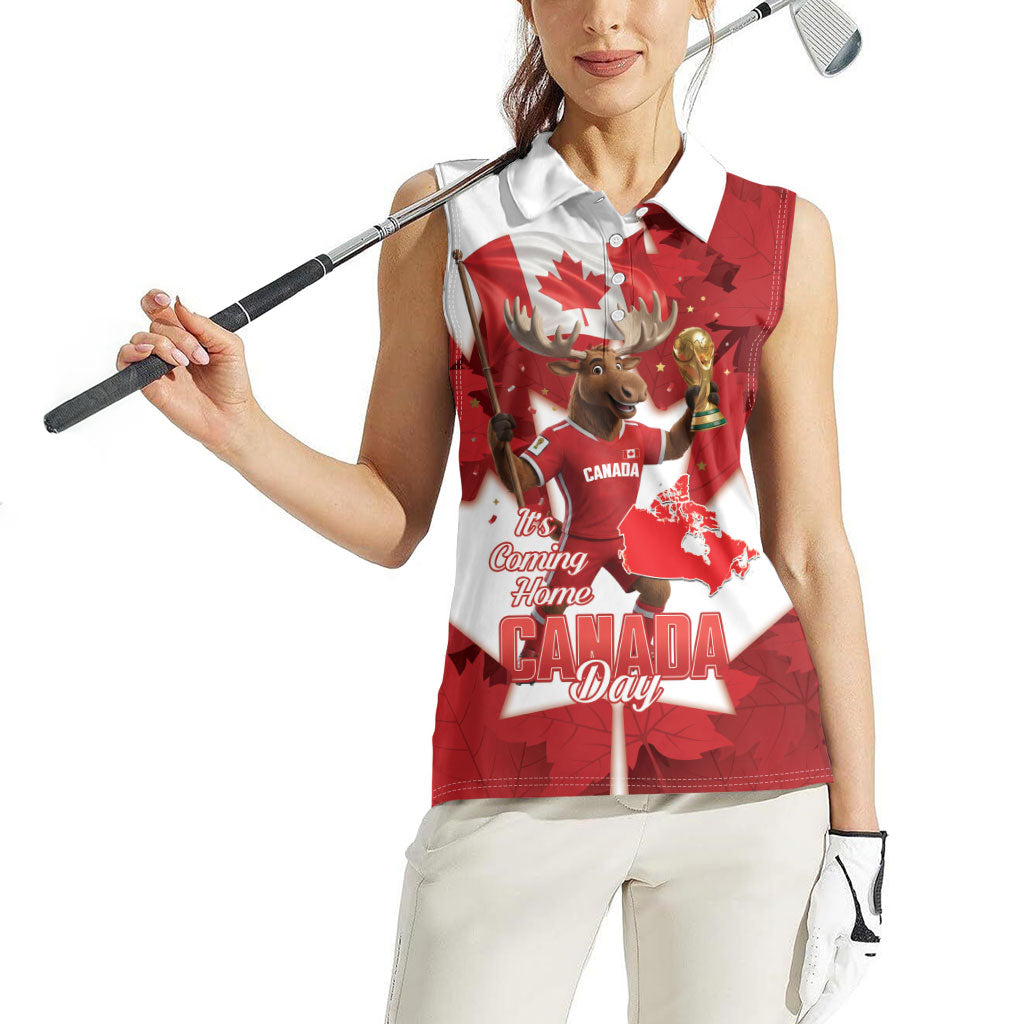 Canada Day Proud 2026 Women Sleeveless Polo Shirt Canadian Moose Soccer Is Coming Home