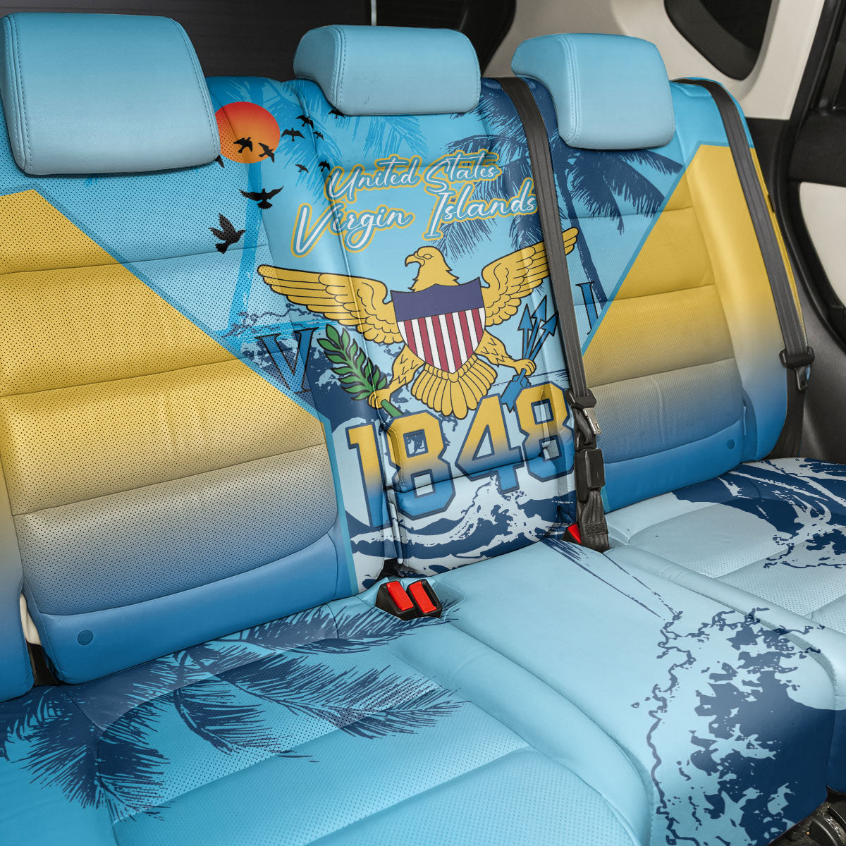 US Virgin Islands Independence Day Back Car Seat Cover 1848 Proud Palm Tropical Style