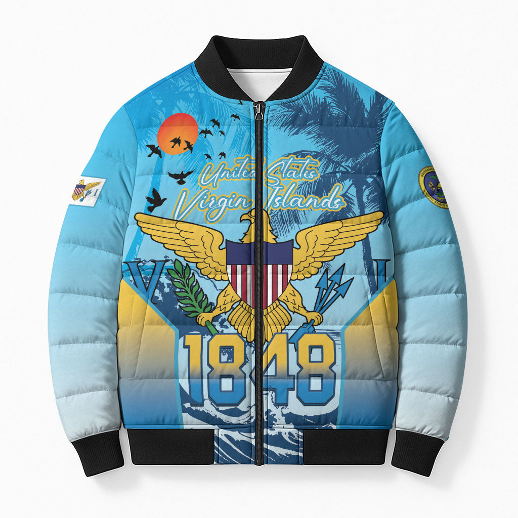 US Virgin Islands Independence Day Personalized Bomber Puffer Jacket 1848 Proud Palm Tropical Style