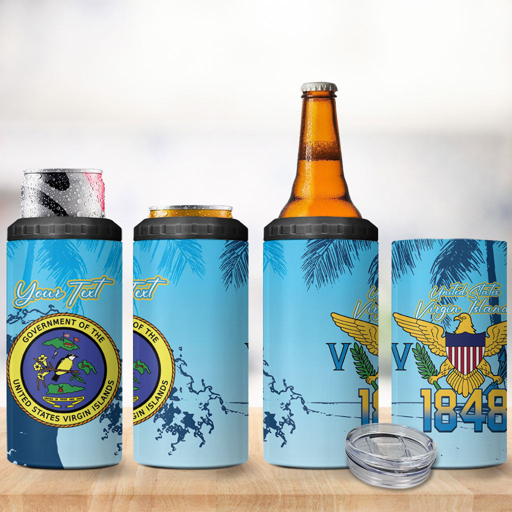 US Virgin Islands Independence Day Personalized 4 in 1 Can Cooler Tumbler 1848 Proud Palm Tropical Style
