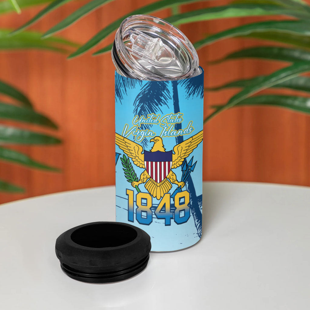 US Virgin Islands Independence Day Personalized 4 in 1 Can Cooler Tumbler 1848 Proud Palm Tropical Style