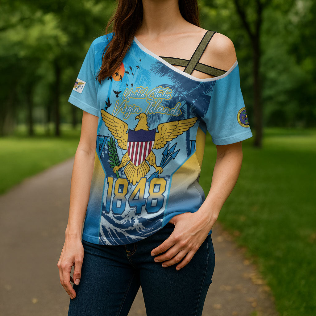 US Virgin Islands Independence Day Personalized Cross Shoulder Shirt 1848 Proud Palm Tropical Style