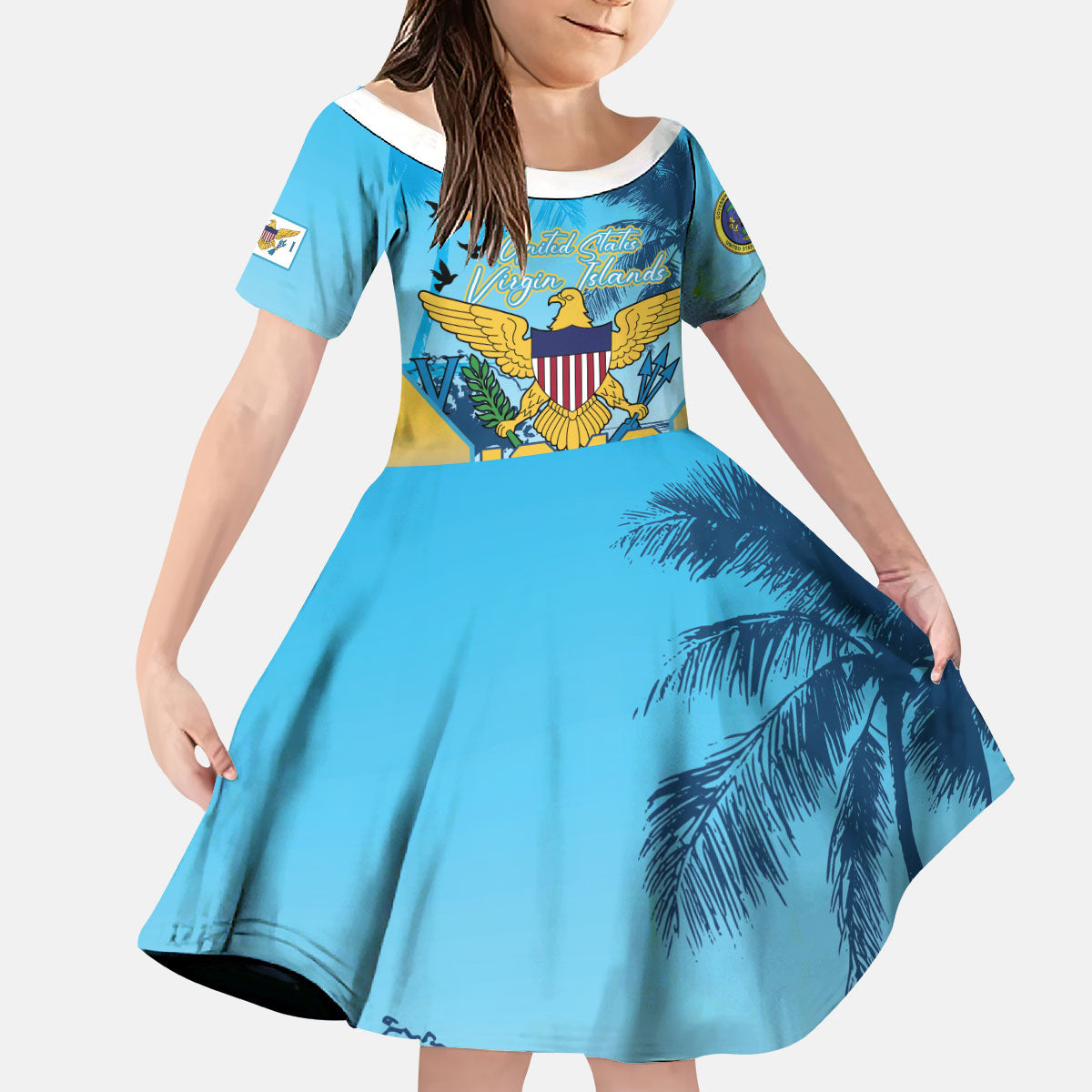 US Virgin Islands Independence Day Personalized Kid Short Sleeve Dress 1848 Proud Palm Tropical Style