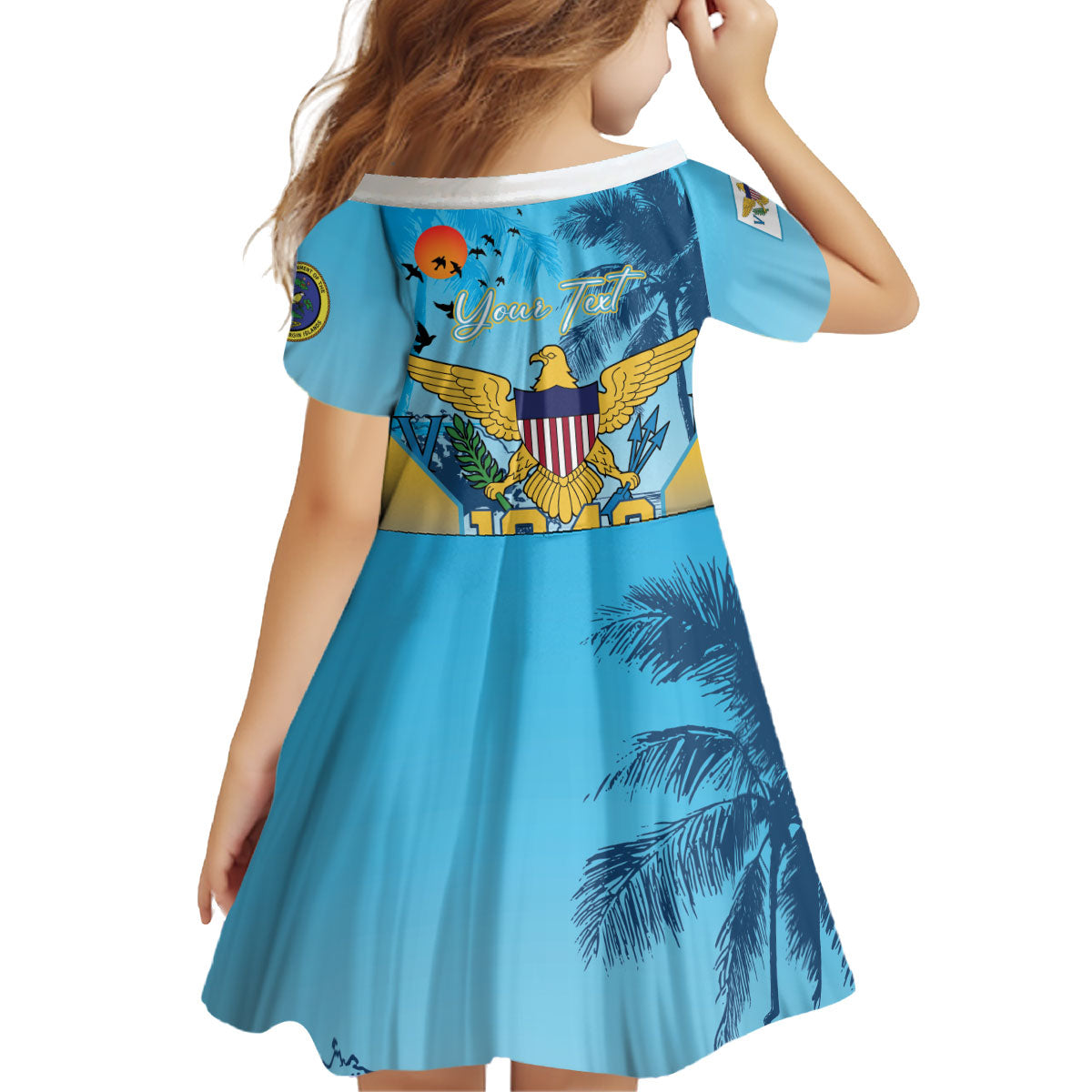US Virgin Islands Independence Day Personalized Kid Short Sleeve Dress 1848 Proud Palm Tropical Style