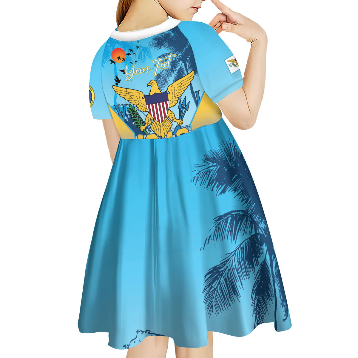 US Virgin Islands Independence Day Personalized Kid Short Sleeve Dress 1848 Proud Palm Tropical Style
