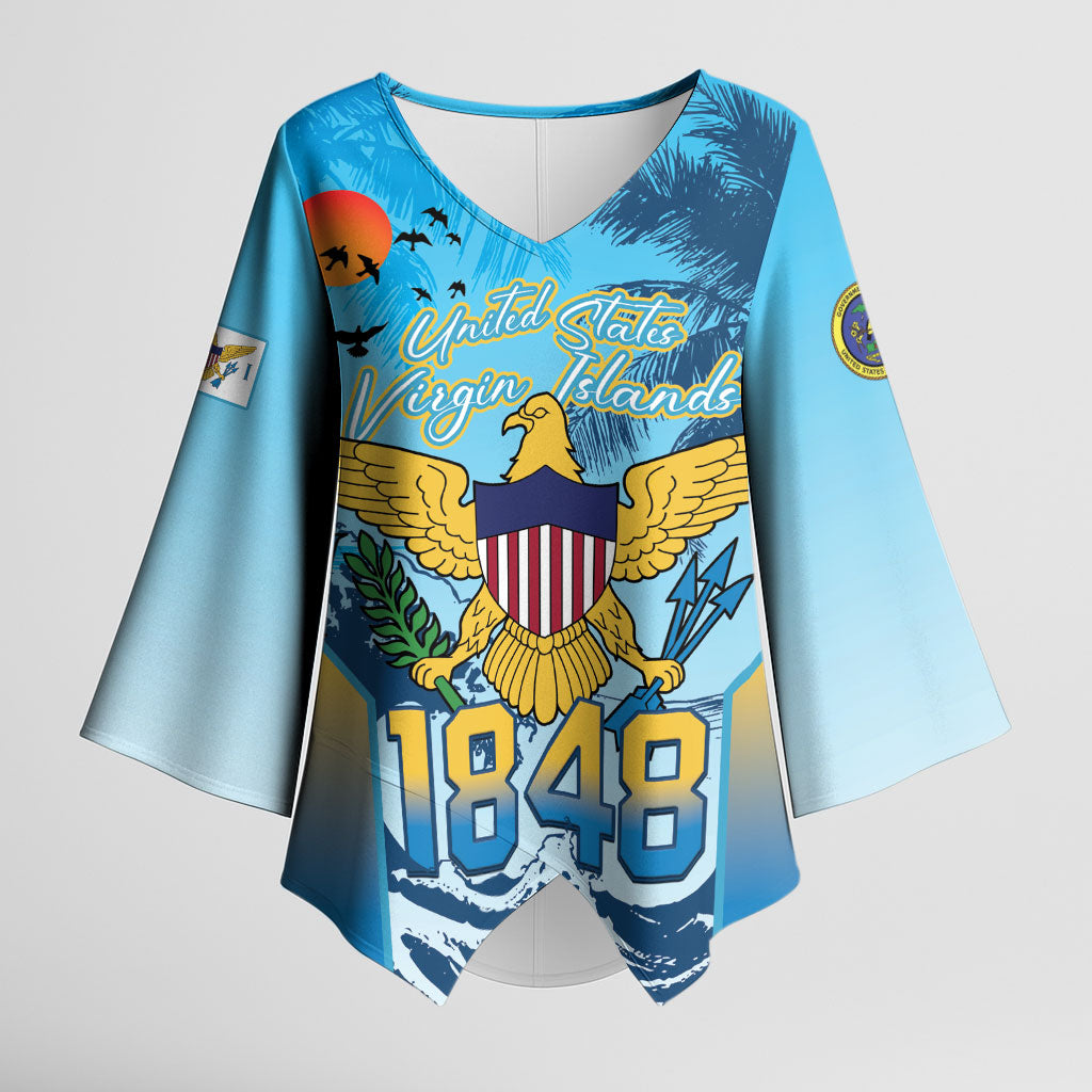US Virgin Islands Independence Day Personalized Kimono Sleeve Blouse 1848 Proud Palm Tropical Style