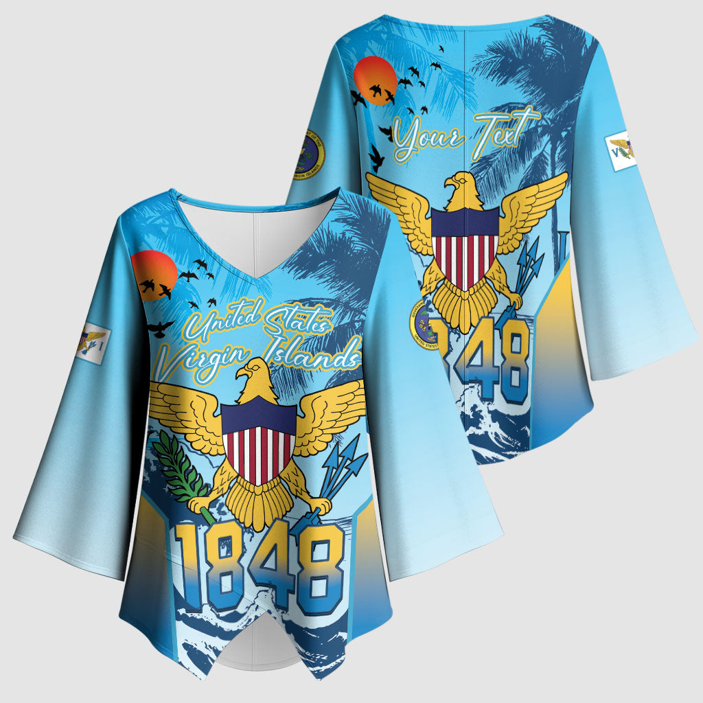 US Virgin Islands Independence Day Personalized Kimono Sleeve Blouse 1848 Proud Palm Tropical Style