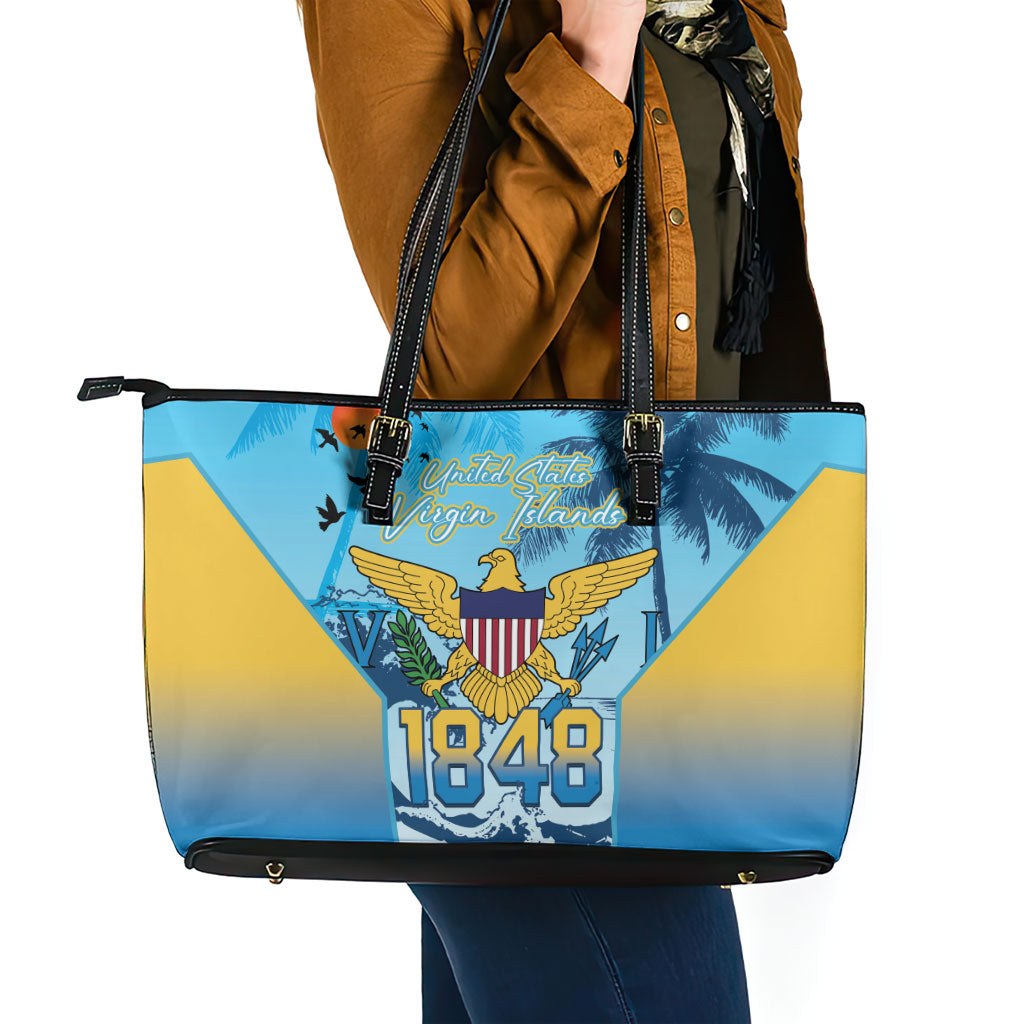US Virgin Islands Independence Day Leather Tote Bag 1848 Proud Palm Tropical Style