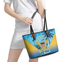 US Virgin Islands Independence Day Leather Tote Bag 1848 Proud Palm Tropical Style