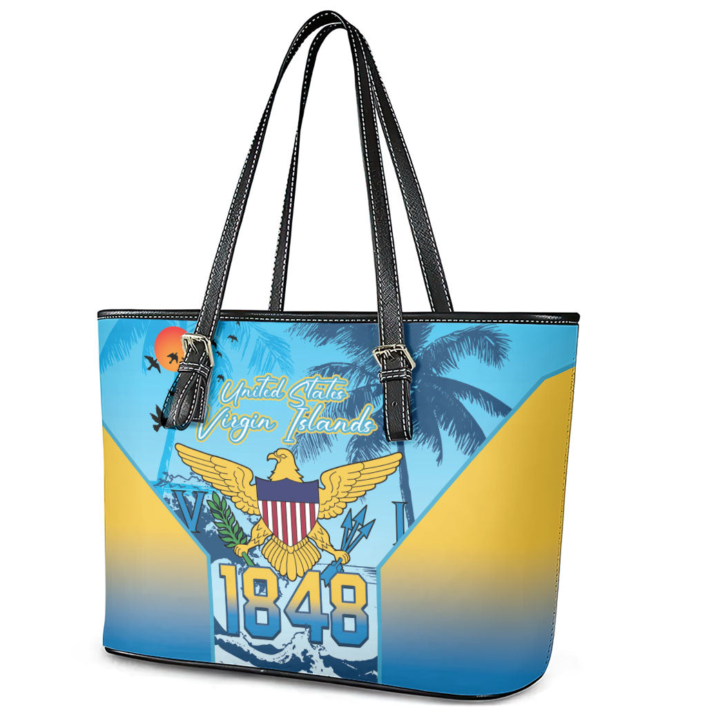 US Virgin Islands Independence Day Leather Tote Bag 1848 Proud Palm Tropical Style