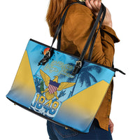 US Virgin Islands Independence Day Leather Tote Bag 1848 Proud Palm Tropical Style