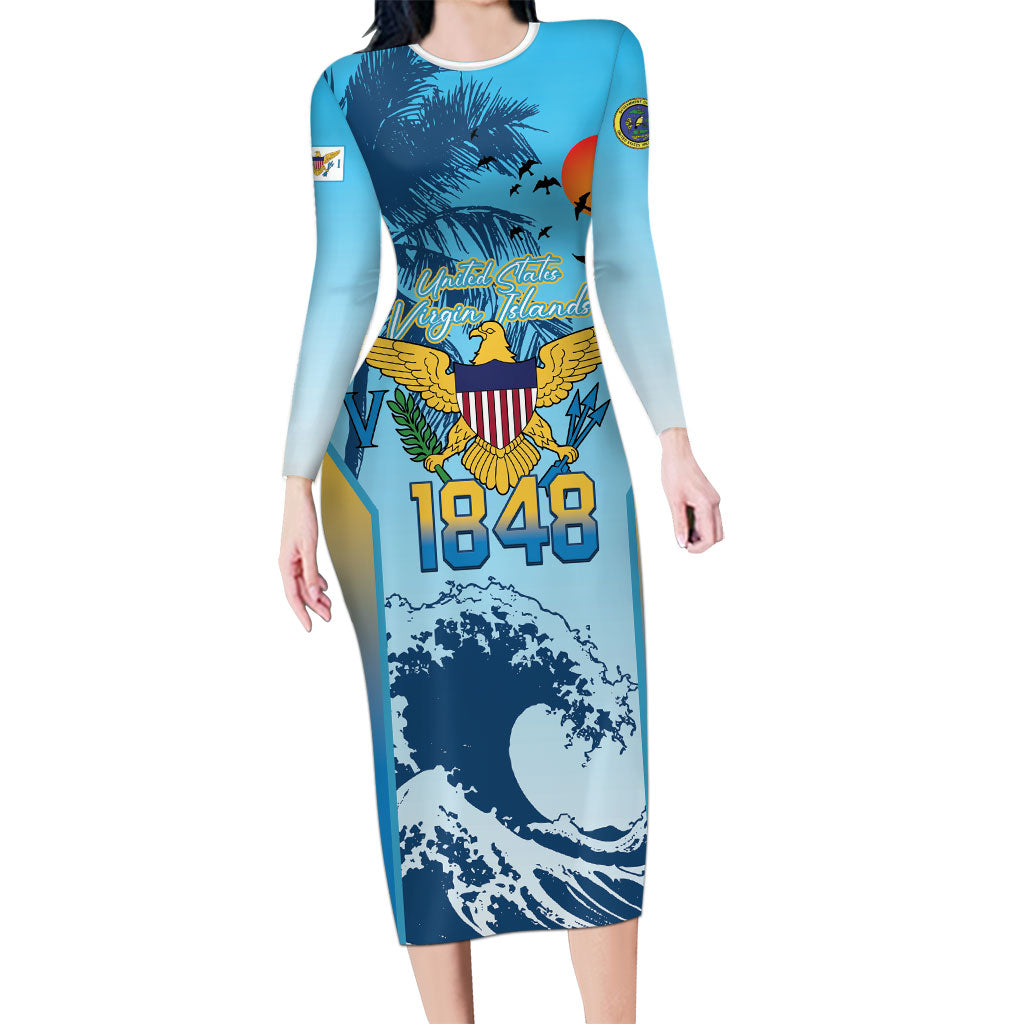 US Virgin Islands Independence Day Personalized Long Sleeve Bodycon Dress 1848 Proud Palm Tropical Style