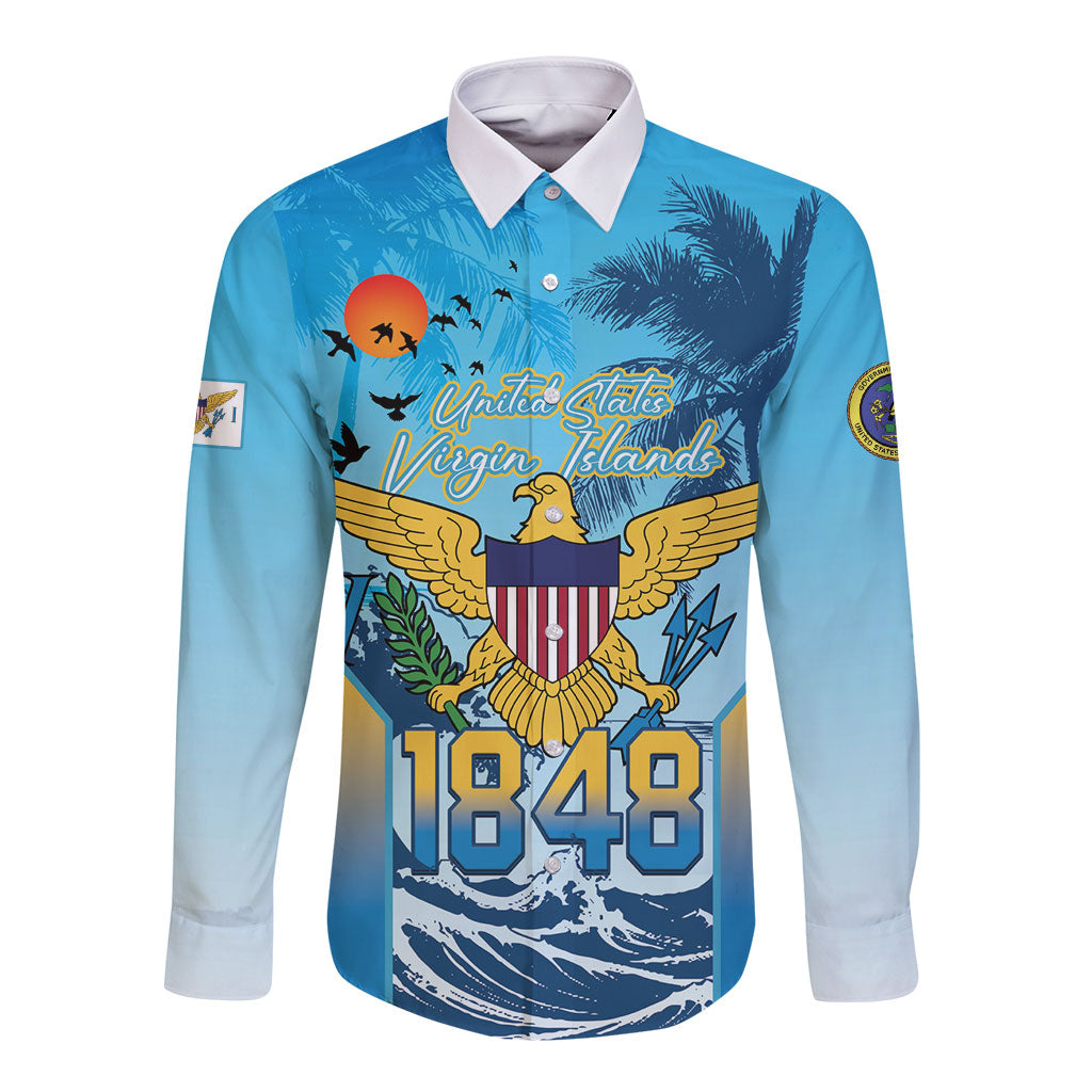 US Virgin Islands Independence Day Personalized Long Sleeve Button Shirt 1848 Proud Palm Tropical Style