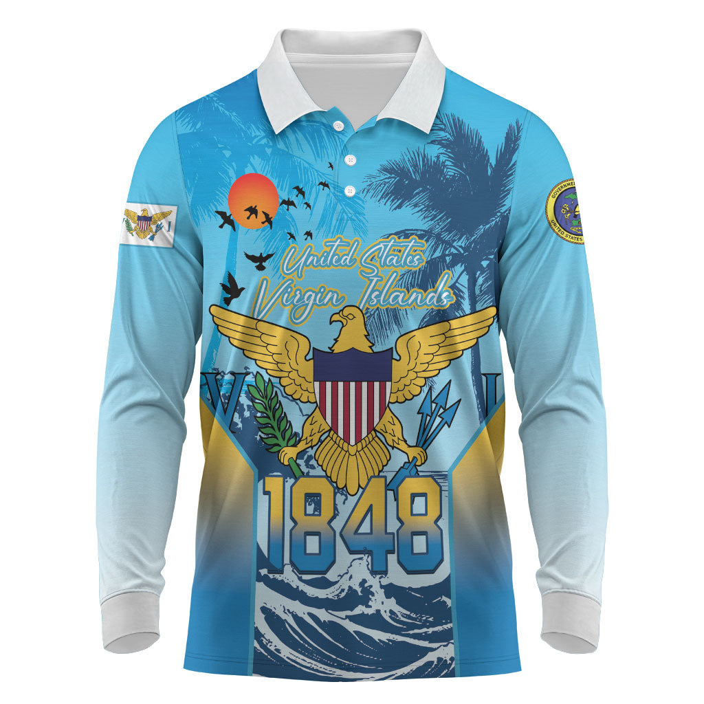 US Virgin Islands Independence Day Personalized Long Sleeve Polo Shirt 1848 Proud Palm Tropical Style